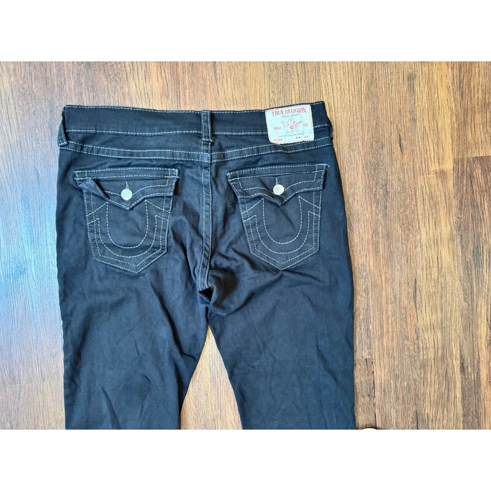 Y2K True Religion Ricky Relaxed Straight Black Grey Stitch Flap Jeans Sz 36